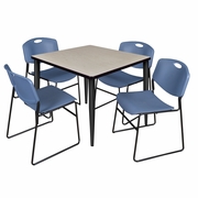 42 IN. SQUARE BREAKROOM TABLE- MAPLE TOP, BLACK BASE & 4 STACK CHAIRS- BLUE <FONT COLOR=GREEN>-FREE SHIPPING-</FONT>