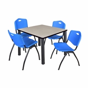42 IN SQUARE BREAKROOM TABLE- MAPLE TOP, BLACK LEGS, 4 M STACK CHAIRS- BLUE <FONT COLOR=GREEN>-FREE SHIPPING-</FONT>