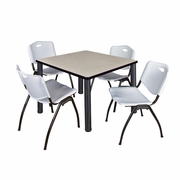 42 IN SQUARE BREAKROOM TABLE- MAPLE TOP, BLACK LEGS, 4 M STACK CHAIRS- GREY <FONT COLOR=GREEN>-FREE SHIPPING-</FONT>