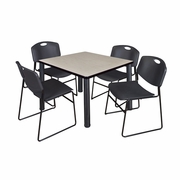 42 IN SQUARE BREAKROOM TABLE- MAPLE TOP, BLACK LEGS, 4 STACK CHAIRS- BLACK <FONT COLOR=GREEN>-FREE SHIPPING-</FONT>