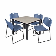 42 IN SQUARE BREAKROOM TABLE- MAPLE TOP, BLACK LEGS, 4 STACK CHAIRS- BLUE <FONT COLOR=GREEN>-FREE SHIPPING-</FONT>