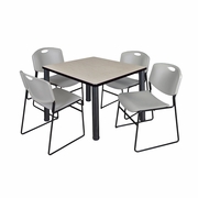 42 IN SQUARE BREAKROOM TABLE- MAPLE TOP, BLACK LEGS, 4 STACK CHAIRS- GREY <FONT COLOR=GREEN>-FREE SHIPPING-</FONT>