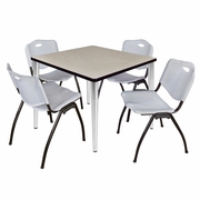 42 IN. SQUARE BREAKROOM TABLE- MAPLE TOP, CHROME BASE & 4 M STACK CHAIRS- GREY <FONT COLOR=GREEN>-FREE SHIPPING-</FONT>
