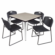 42 IN. SQUARE BREAKROOM TABLE- MAPLE TOP, CHROME BASE & 4 STACK CHAIRS- BLACK <FONT COLOR=GREEN>-FREE SHIPPING-</FONT>