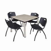 42 IN SQUARE BREAKROOM TABLE- MAPLE TOP, CHROME LEGS, 4 M STACK CHAIRS- BLACK <FONT COLOR=GREEN>-FREE SHIPPING-</FONT>