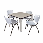 42 IN SQUARE BREAKROOM TABLE- MAPLE TOP, CHROME LEGS, 4 M STACK CHAIRS- GREY <FONT COLOR=GREEN>-FREE SHIPPING-</FONT>