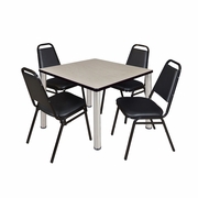 42 IN SQUARE BREAKROOM TABLE- MAPLE TOP, CHROME LEGS, 4 RESTAURANT STACK CHAIRS <FONT COLOR=GREEN>-FREE SHIPPING-</FONT>