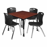 42 IN. SQUARE MOBILE ADJUSTABLE CLASSROOM TABLE- CHERRY & 4 ANDY 18 IN. STACK CHAIRS- BLACK <FONT COLOR=GREEN>-FREE SHIPPING-</FONT>