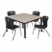 42 IN. SQUARE MOBILE ADJUSTABLE CLASSROOM TABLE- MAPLE & 4 4 ANDY 12 IN. STACK CHAIRS- BLACK <FONT COLOR=GREEN>-FREE SHIPPING-</FONT>