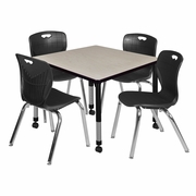 42 IN. SQUARE MOBILE ADJUSTABLE CLASSROOM TABLE- MAPLE & 4 4 ANDY 18 IN. STACK CHAIRS- BLACK <FONT COLOR=GREEN>-FREE SHIPPING-</FONT>