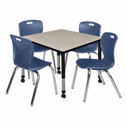 42 IN. SQUARE MOBILE ADJUSTABLE CLASSROOM TABLE- MAPLE & 4 4 ANDY 18 IN. STACK CHAIRS- BLUE <FONT COLOR=GREEN>-FREE SHIPPING-</FONT>