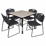 42 IN. SQUARE MOBILE ADJUSTABLE CLASSROOM TABLE- MAPLE & 4 STACK CHAIRS- BLACK <FONT COLOR=GREEN>-FREE SHIPPING-</FONT>
