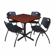 42 IN. SQUARE X-BASE BREAKROOM TABLE- CHERRY & 4 M STACK CHAIRS- BLACK <FONT COLOR=GREEN>-FREE SHIPPING-</FONT>