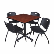 42 IN. SQUARE X-BASE BREAKROOM TABLE- CHERRY, 4 M STACK CHAIRS- BLACK <FONT COLOR=GREEN>-FREE SHIPPING-</FONT>