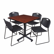 42 IN. SQUARE X-BASE BREAKROOM TABLE- CHERRY, 4 STACK CHAIRS- BLACK <FONT COLOR=GREEN>-FREE SHIPPING-</FONT>