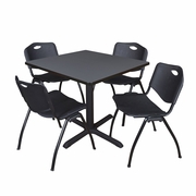 42 IN. SQUARE X-BASE BREAKROOM TABLE- GREY & 4 M STACK CHAIRS- BLACK <FONT COLOR=GREEN>-FREE SHIPPING-</FONT>