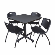 42 IN. SQUARE X-BASE BREAKROOM TABLE- GREY, 4 M STACK CHAIRS- BLACK <FONT COLOR=GREEN>-FREE SHIPPING-</FONT>