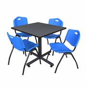 42 IN. SQUARE X-BASE BREAKROOM TABLE- GREY, 4 M STACK CHAIRS- BLUE <FONT COLOR=GREEN>-FREE SHIPPING-</FONT>