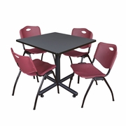 42 IN. SQUARE X-BASE BREAKROOM TABLE- GREY, 4 M STACK CHAIRS- BURGUNDY <FONT COLOR=GREEN>-FREE SHIPPING-</FONT>