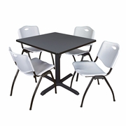 42 IN. SQUARE X-BASE BREAKROOM TABLE- GREY & 4 M STACK CHAIRS- GREY <FONT COLOR=GREEN>-FREE SHIPPING-</FONT>