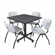 42 IN. SQUARE X-BASE BREAKROOM TABLE- GREY, 4 M STACK CHAIRS- GREY <FONT COLOR=GREEN>-FREE SHIPPING-</FONT>