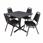 42 IN. SQUARE X-BASE BREAKROOM TABLE- GREY & 4 RESTAURANT STACK CHAIRS- BLACK <FONT COLOR=GREEN>-FREE SHIPPING-</FONT>