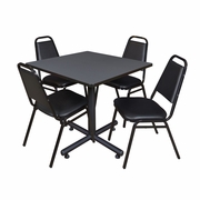 42 IN. SQUARE X-BASE BREAKROOM TABLE- GREY, 4 RESTAURANT STACK CHAIRS- BLACK <FONT COLOR=GREEN>-FREE SHIPPING-</FONT>
