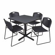 42 IN. SQUARE X-BASE BREAKROOM TABLE- GREY & 4 STACK CHAIRS- BLACK <FONT COLOR=GREEN>-FREE SHIPPING-</FONT>