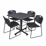 42 IN. SQUARE X-BASE BREAKROOM TABLE- GREY, 4 STACK CHAIRS- BLACK <FONT COLOR=GREEN>-FREE SHIPPING-</FONT>