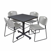 42 IN. SQUARE X-BASE BREAKROOM TABLE- GREY, 4 STACK CHAIRS- GREY <FONT COLOR=GREEN>-FREE SHIPPING-</FONT>
