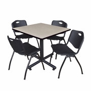 42 IN. SQUARE X-BASE BREAKROOM TABLE- MAPLE, 4 M STACK CHAIRS- BLACK <FONT COLOR=GREEN>-FREE SHIPPING-</FONT>