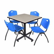 42 IN. SQUARE X-BASE BREAKROOM TABLE- MAPLE, 4 M STACK CHAIRS- BLUE <FONT COLOR=GREEN>-FREE SHIPPING-</FONT>