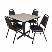 42 IN. SQUARE X-BASE BREAKROOM TABLE- MAPLE & 4 RESTAURANT STACK CHAIRS- BLACK <FONT COLOR=GREEN>-FREE SHIPPING-</FONT>