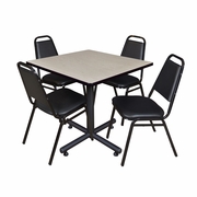 42 IN. SQUARE X-BASE BREAKROOM TABLE- MAPLE, 4 RESTAURANT STACK CHAIRS- BLACK <FONT COLOR=GREEN>-FREE SHIPPING-</FONT>