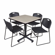 42 IN. SQUARE X-BASE BREAKROOM TABLE- MAPLE, 4 STACK CHAIRS- BLACK <FONT COLOR=GREEN>-FREE SHIPPING-</FONT>