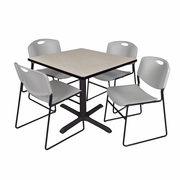 42 IN. SQUARE X-BASE BREAKROOM TABLE- MAPLE & 4 STACK CHAIRS- GREY <FONT COLOR=GREEN>-FREE SHIPPING-</FONT>