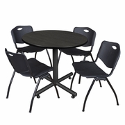 42" ROUND BREAKROOM TABLE- ASH GREY & 4 'M' STACK CHAIRS- BLACK <FONT COLOR=GREEN>-FREE SHIPPING-</FONT>
