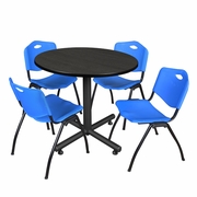 42" ROUND BREAKROOM TABLE- ASH GREY & 4 'M' STACK CHAIRS- BLUE <FONT COLOR=GREEN>-FREE SHIPPING-</FONT>