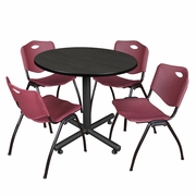 42" ROUND BREAKROOM TABLE- ASH GREY & 4 'M' STACK CHAIRS- BURGUNDY <FONT COLOR=GREEN>-FREE SHIPPING-</FONT>
