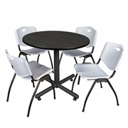 42" ROUND BREAKROOM TABLE- ASH GREY & 4 'M' STACK CHAIRS- GREY <FONT COLOR=GREEN>-FREE SHIPPING-</FONT>