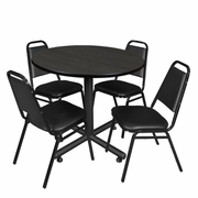 42" ROUND BREAKROOM TABLE- ASH GREY & 4 RESTAURANT STACK CHAIRS- BLACK <FONT COLOR=GREEN>-FREE SHIPPING-</FONT>