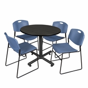 42" ROUND BREAKROOM TABLE- ASH GREY & 4 STACK CHAIRS- BLUE <FONT COLOR=GREEN>-FREE SHIPPING-</FONT>