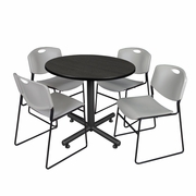 42" ROUND BREAKROOM TABLE- ASH GREY & 4 STACK CHAIRS- GREY <FONT COLOR=GREEN>-FREE SHIPPING-</FONT>