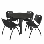 42" ROUND BREAKROOM TABLE- ASH GREY/ BLACK & 4 'M' STACK CHAIRS- BLACK <FONT COLOR=GREEN>-FREE SHIPPING-</FONT>