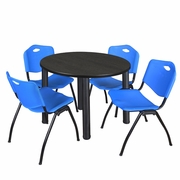 42" ROUND BREAKROOM TABLE- ASH GREY/ BLACK & 4 'M' STACK CHAIRS- BLUE <FONT COLOR=GREEN>-FREE SHIPPING-</FONT>