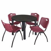 42" ROUND BREAKROOM TABLE- ASH GREY/ BLACK & 4 'M' STACK CHAIRS- BURGUNDY <FONT COLOR=GREEN>-FREE SHIPPING-</FONT>
