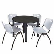 42" ROUND BREAKROOM TABLE- ASH GREY/ BLACK & 4 'M' STACK CHAIRS- GREY <FONT COLOR=GREEN>-FREE SHIPPING-</FONT>