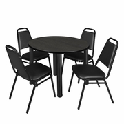 42" ROUND BREAKROOM TABLE- ASH GREY/ BLACK & 4 RESTAURANT STACK CHAIRS- BLACK <FONT COLOR=GREEN>-FREE SHIPPING-</FONT>