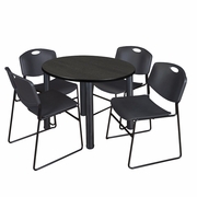 42" ROUND BREAKROOM TABLE- ASH GREY/ BLACK & 4 STACK CHAIRS- BLACK <FONT COLOR=GREEN>-FREE SHIPPING-</FONT>