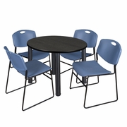 42" ROUND BREAKROOM TABLE- ASH GREY/ BLACK & 4 STACK CHAIRS- BLUE <FONT COLOR=GREEN>-FREE SHIPPING-</FONT>